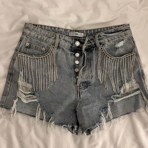 Rhinestone Tassel Denim Shorts